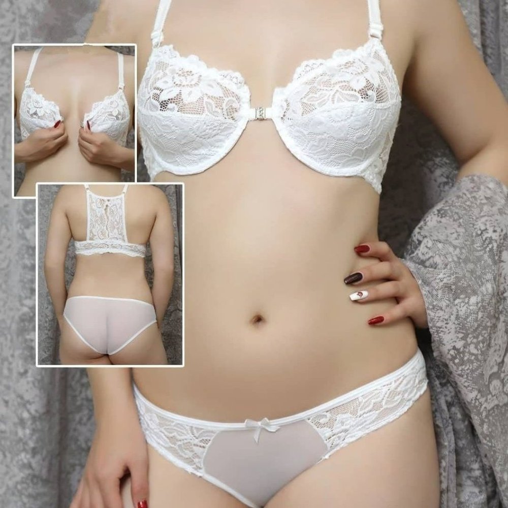 Front Lock-Pin Sheer Floral Underwired Sexy Bra Non Padded Unlined